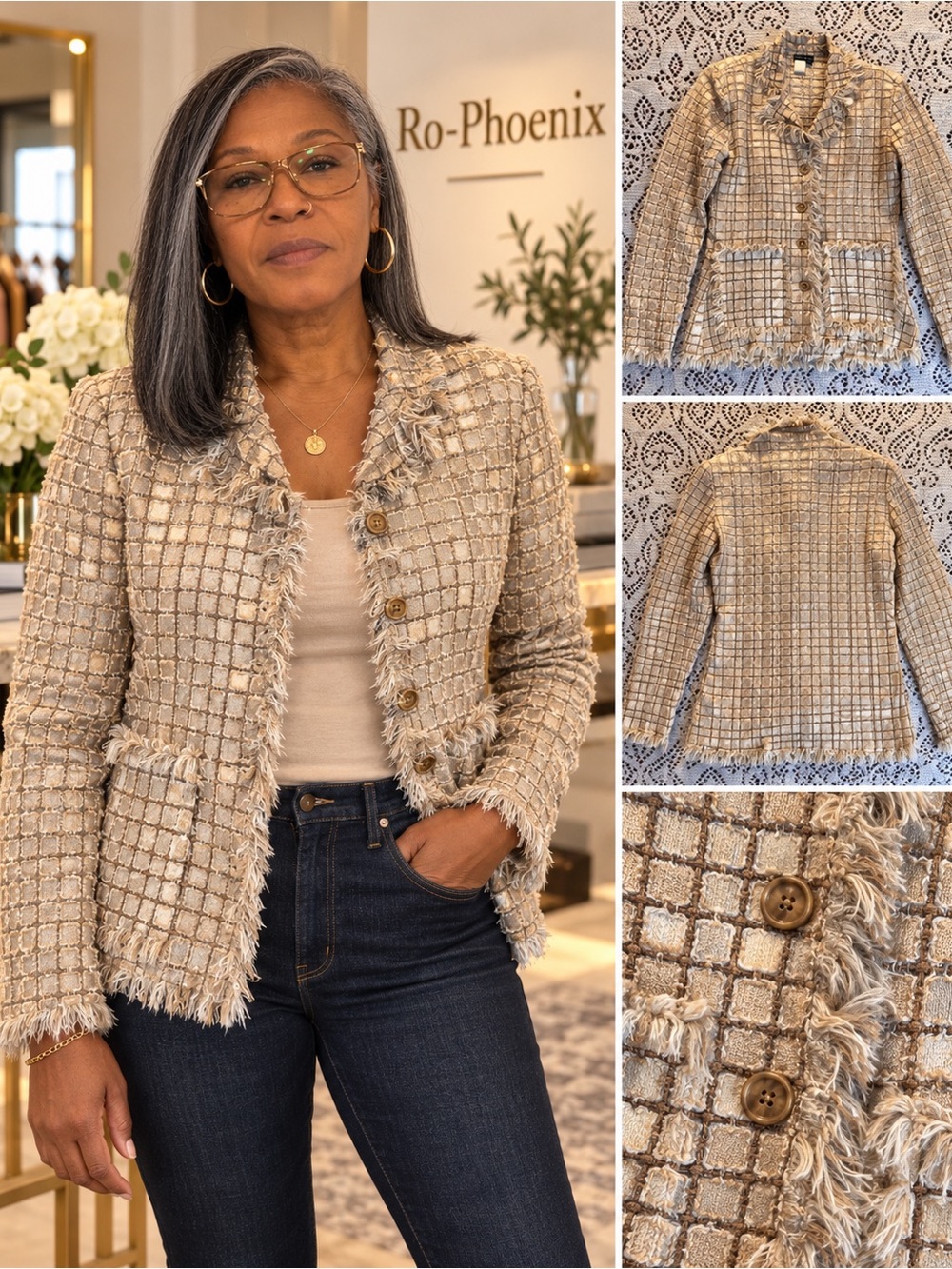 Frayed Grid Knit I UBU I’ll be me Collection Blazer Jacket - Beige